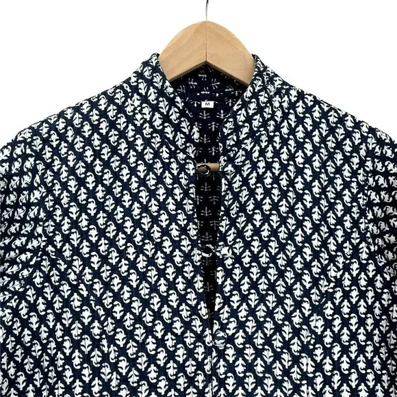 Indigo Block Print Kantha Quilted Jacket - Picture 5 of 8